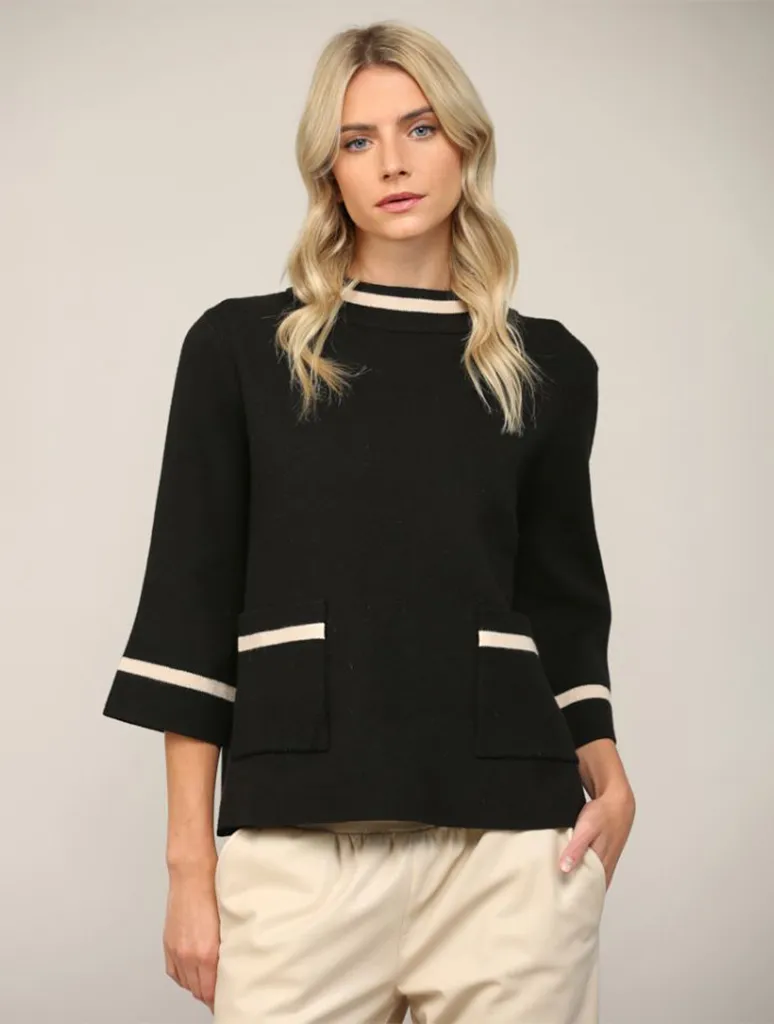 Contrast Lurex Yarn Mock Neck Sweater