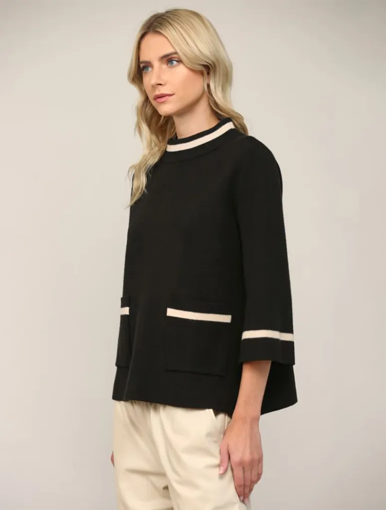 Contrast Lurex Yarn Mock Neck Sweater