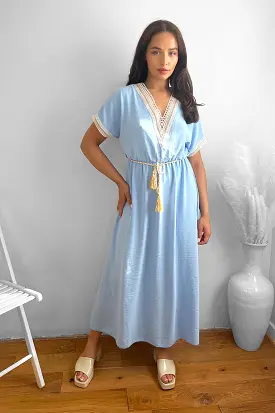 Cotton Lace Trims And Braided Belt Summer Maxi Dress