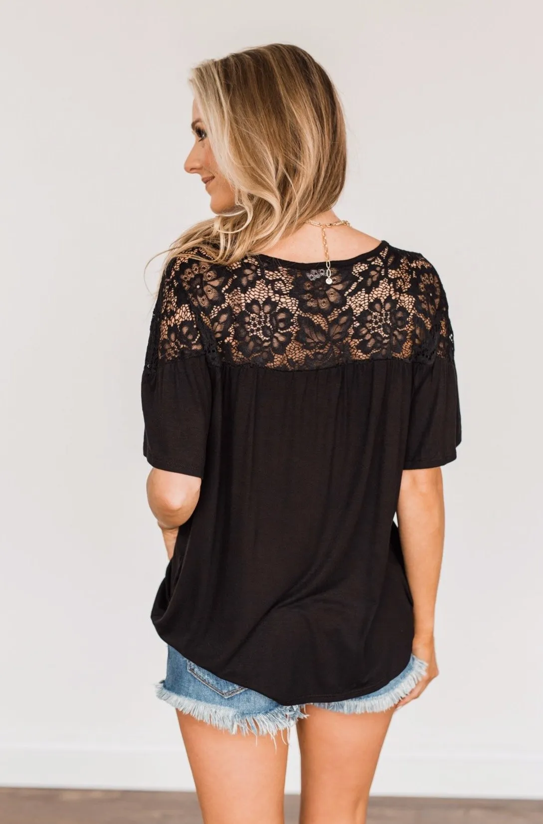 Counting My Blessings Lace Top- Black