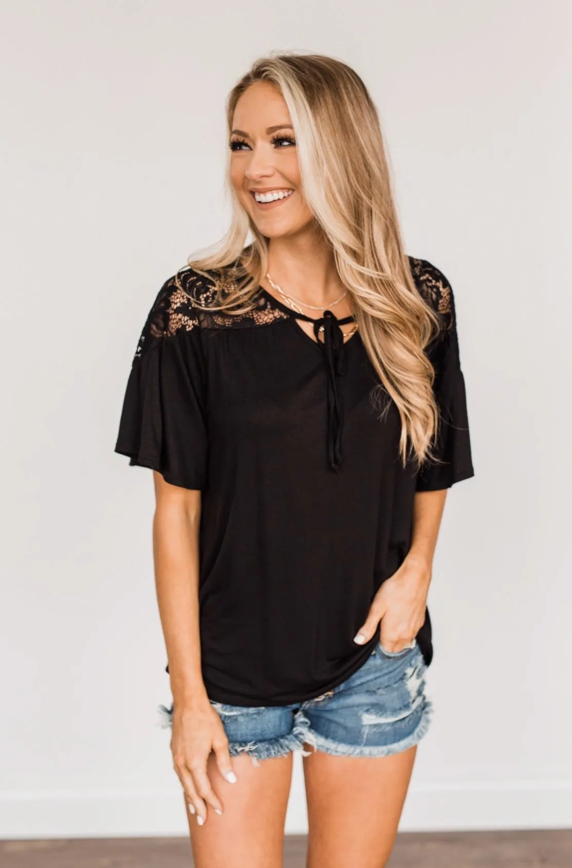 Counting My Blessings Lace Top- Black