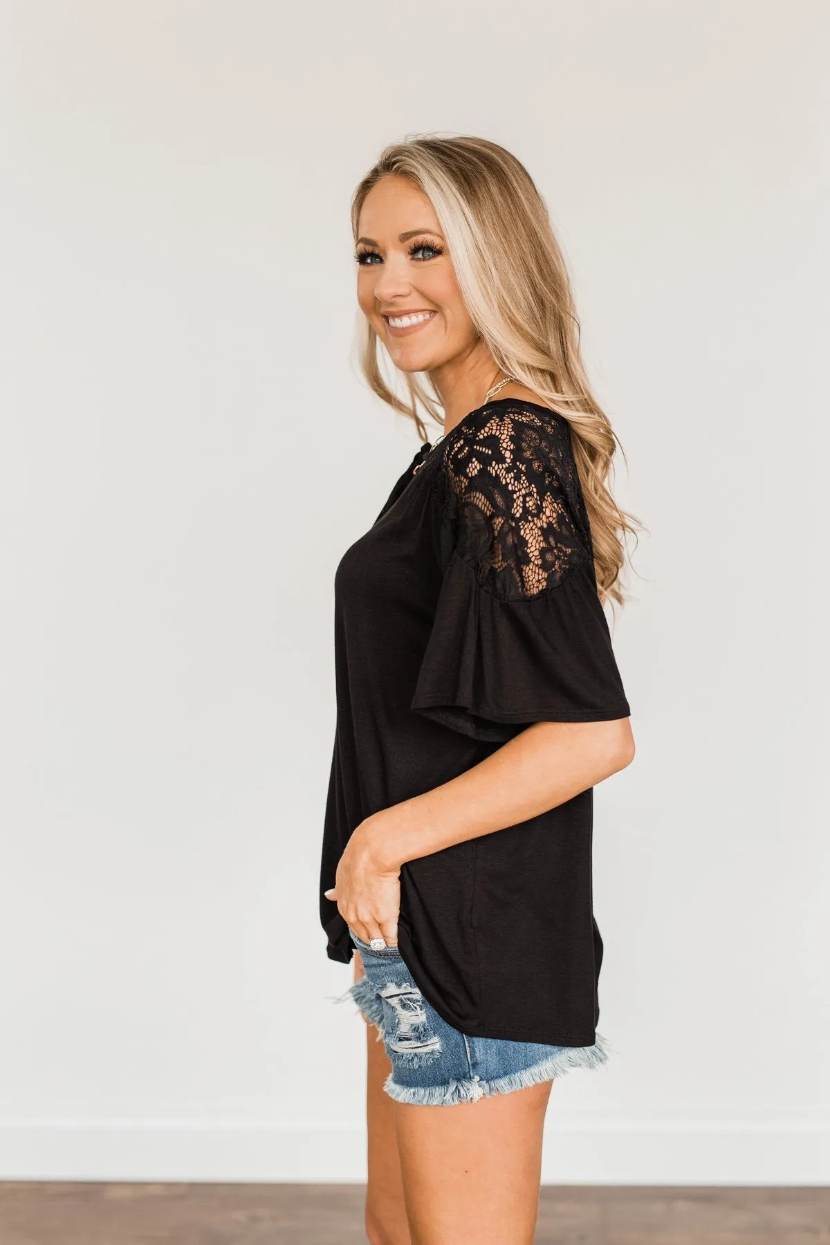 Counting My Blessings Lace Top- Black