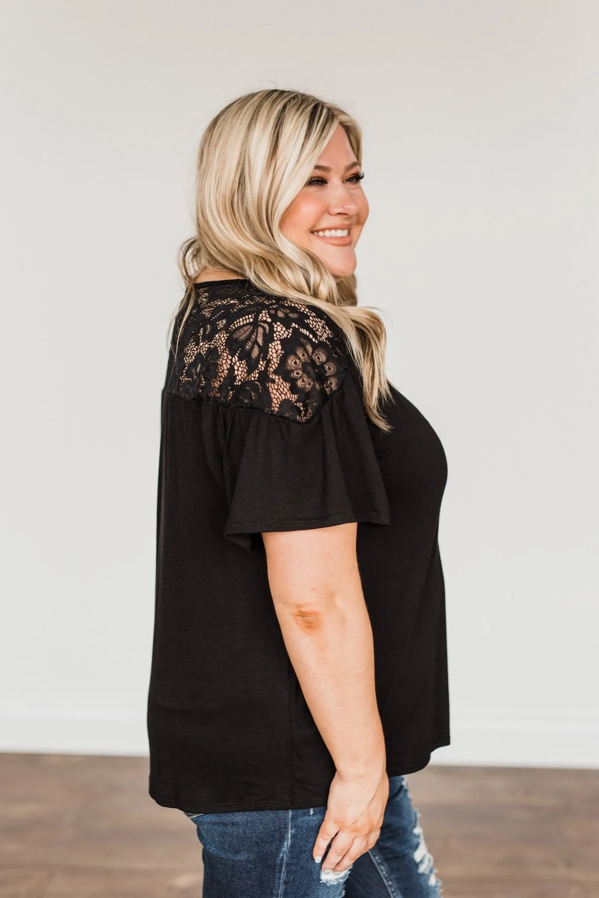 Counting My Blessings Lace Top- Black