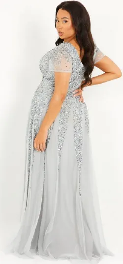 Curve Grey Sequin Maxi Dress