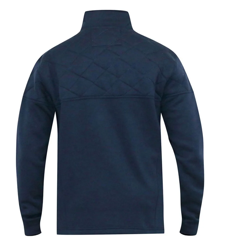 D555 Big Mens Navy Sweatshirt With Quarter Zip and Quilted Top Panel (SWANN)