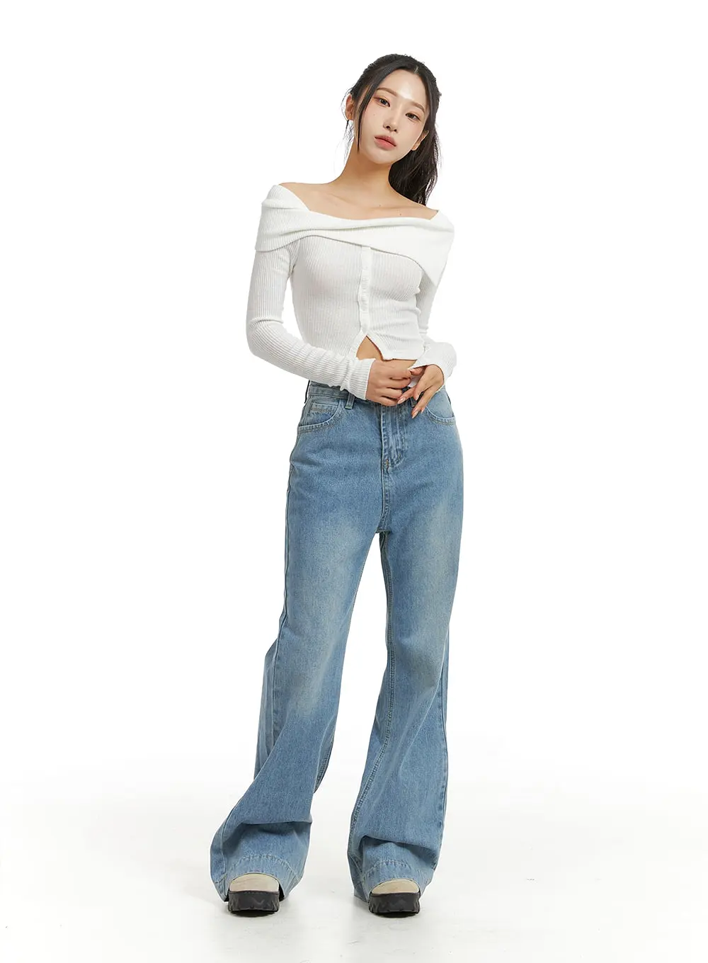 Denim High Waist Wide Leg Jeans CJ409