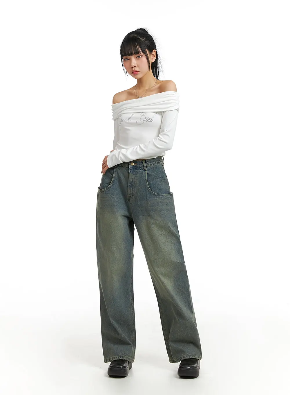 Denim High Waist Wide Leg Jeans CJ411