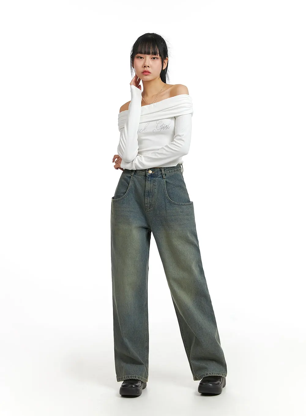 Denim High Waist Wide Leg Jeans CJ411