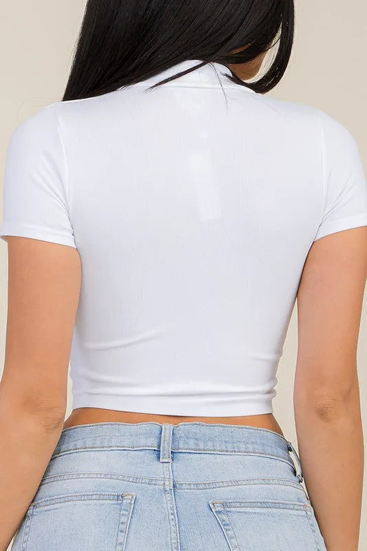 Double Zip Ribbed Short Sleeve Seamless Crop Top