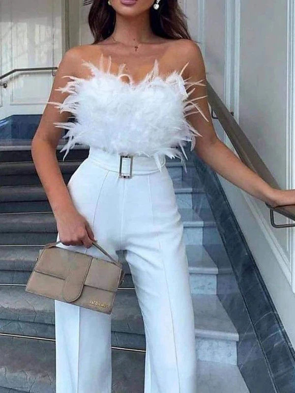 Elegant White Strapless Backless Jumpsuit for Women