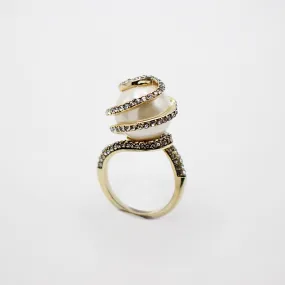 Elizabeth Spiraling & Sparkling Glass Pearl Cocktail Ring