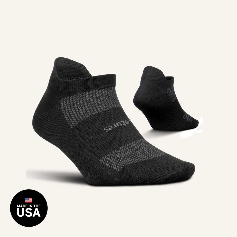 Feetures High Performance Max Cushion No Show Tab Socks - Black