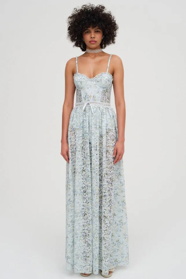 For Love & Lemons Ceceila Lace Maxi Dress - Blue