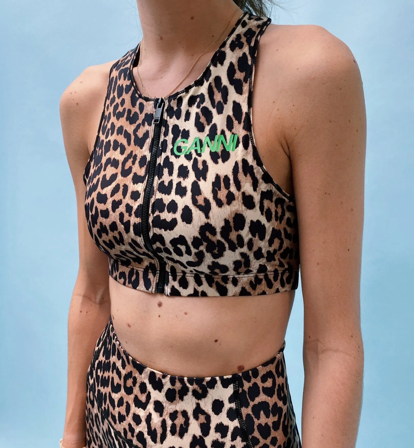 GANNI Leopard Active Racerback Top