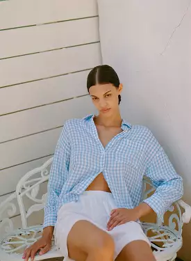 Gingham Double-Faced Gauze Oversized Shirt in White