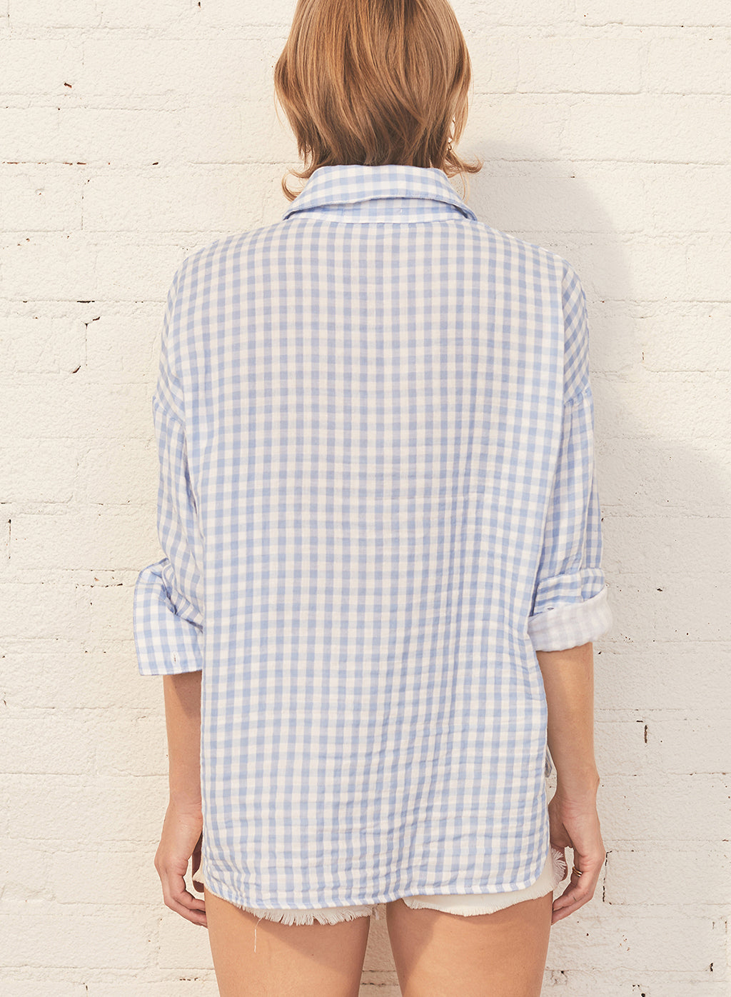 Gingham Double-Faced Gauze Oversized Shirt in White