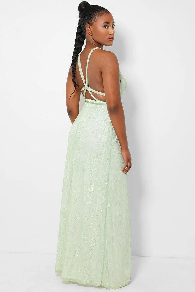 Green Delicate Lace Overlay Wrap Front Maxi Dress