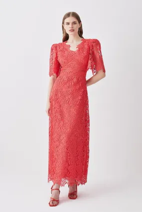 Guipure Lace Flute Sleeved Woven Maxi Dress | Karen Millen