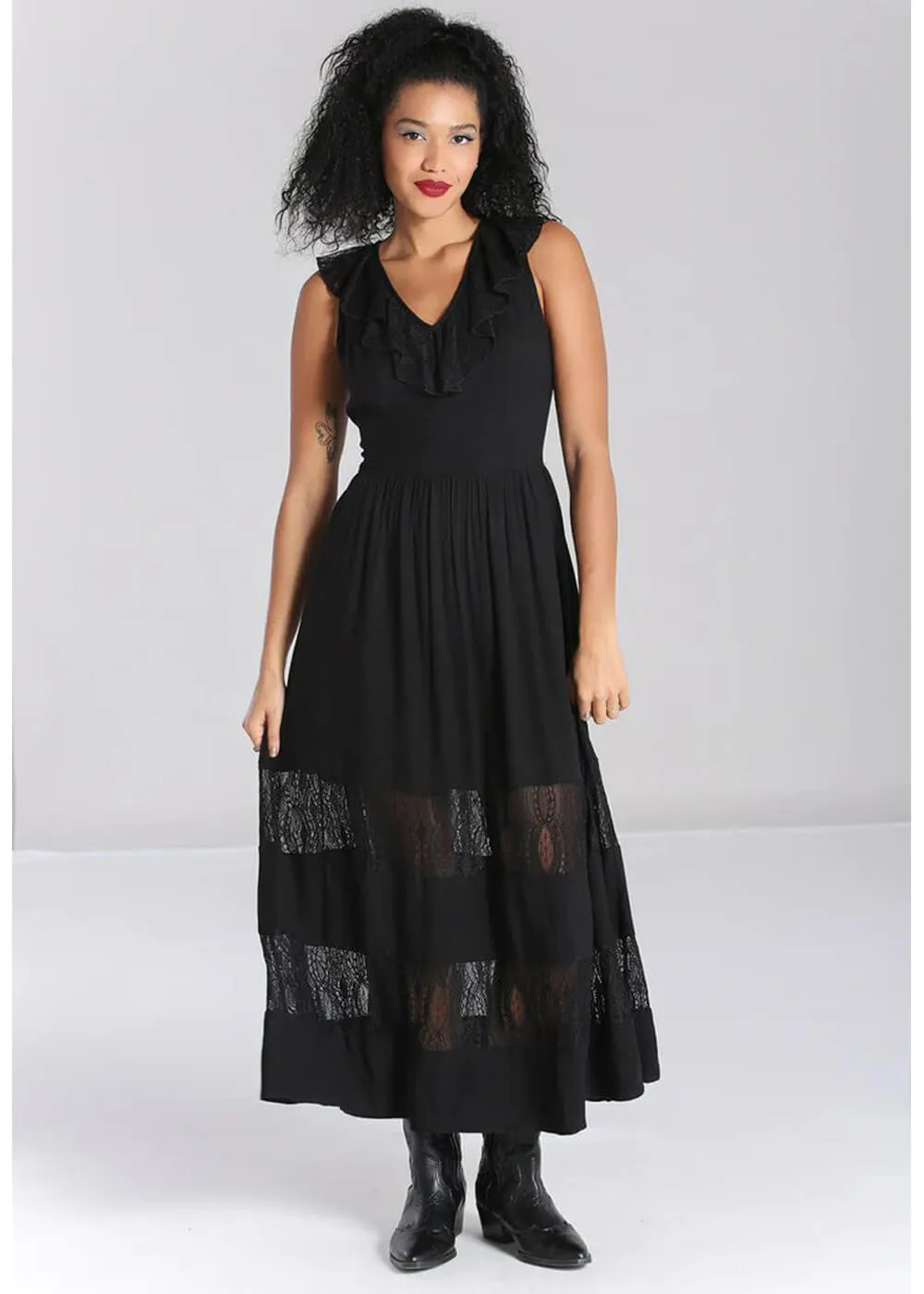 Hell Bunny Mortem Lace 70's Maxi Dress Black