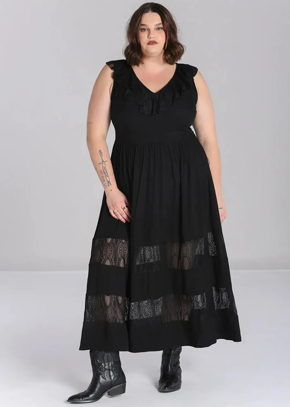 Hell Bunny Mortem Lace 70's Maxi Dress Black