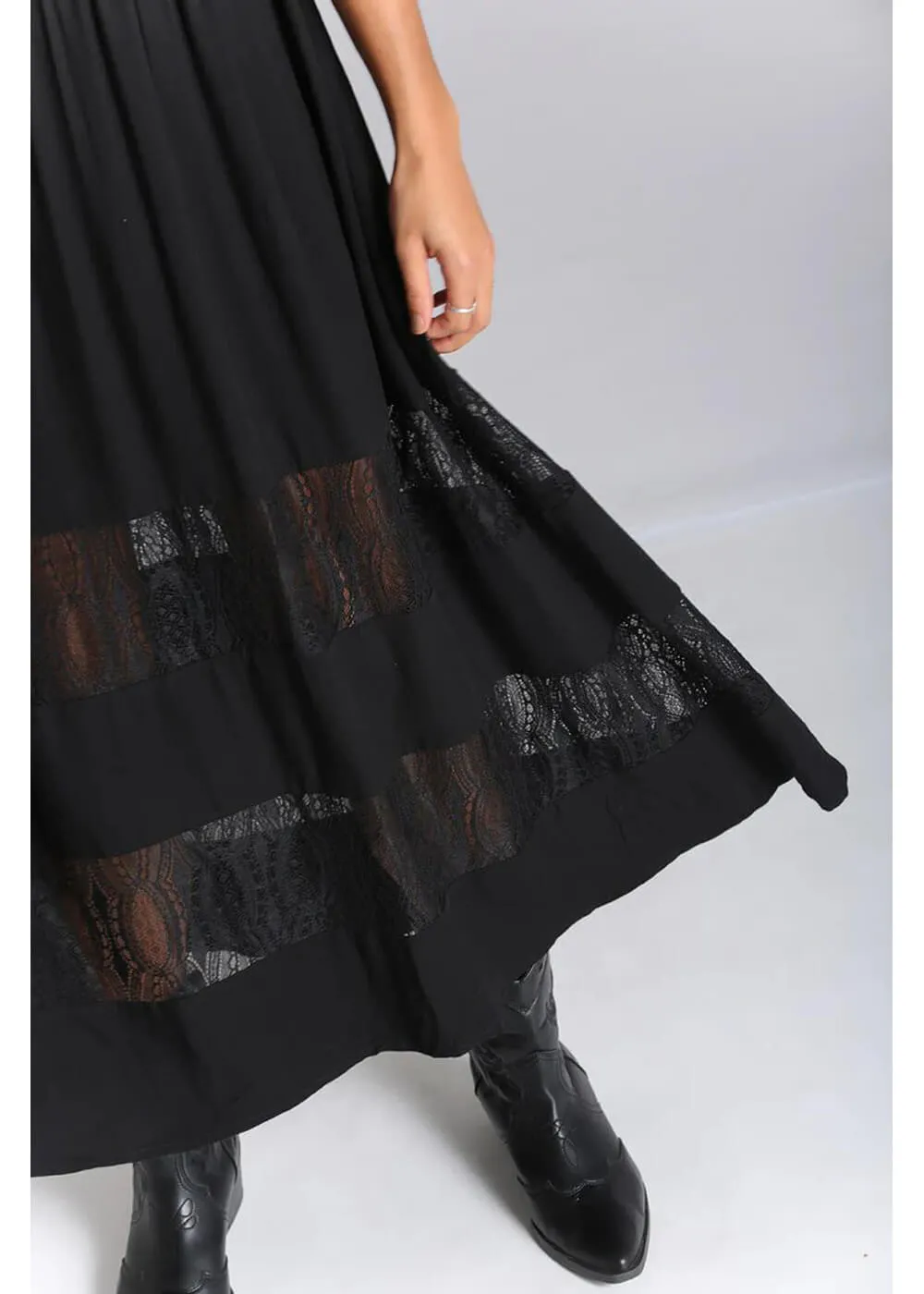 Hell Bunny Mortem Lace 70's Maxi Dress Black