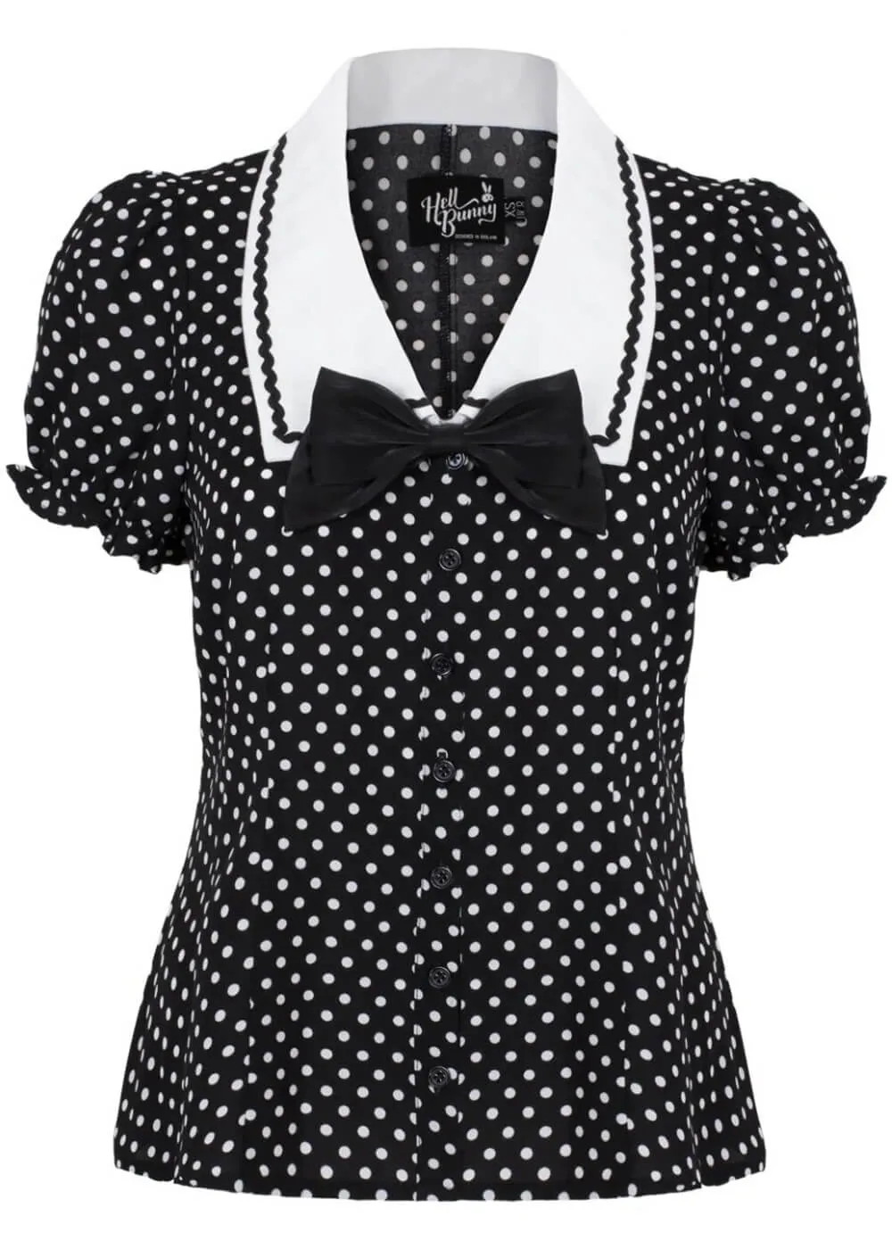 Hell Bunny Naomi Polkadot 40's Blouse Black White