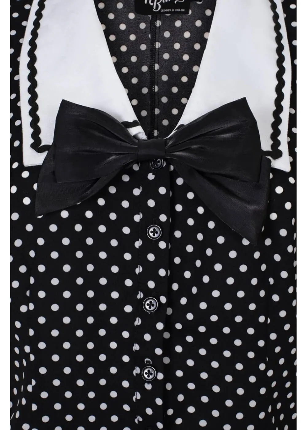 Hell Bunny Naomi Polkadot 40's Blouse Black White