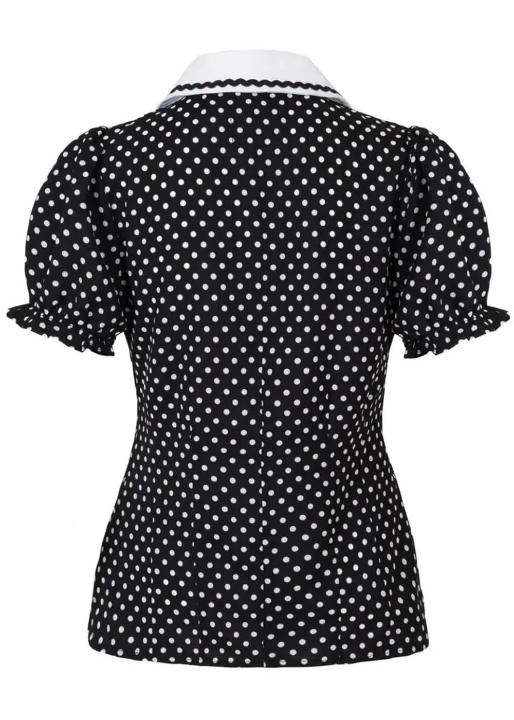 Hell Bunny Naomi Polkadot 40's Blouse Black White