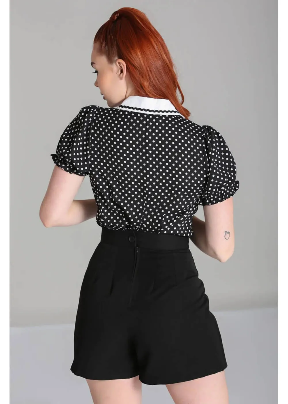 Hell Bunny Naomi Polkadot 40's Blouse Black White