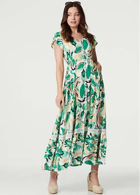 Izabel London Multi Green Printed Lace Trim Maxi Dress | Grattan