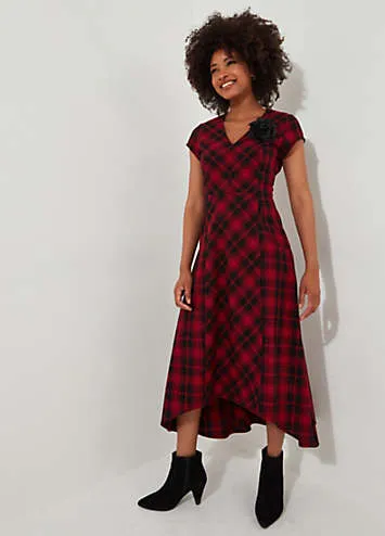 Joe Browns Lace-Up Tartan Check High-Low Maxi Dress with Corsage | Grattan