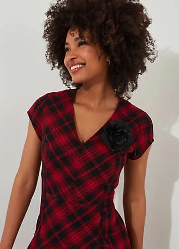 Joe Browns Lace-Up Tartan Check High-Low Maxi Dress with Corsage | Grattan