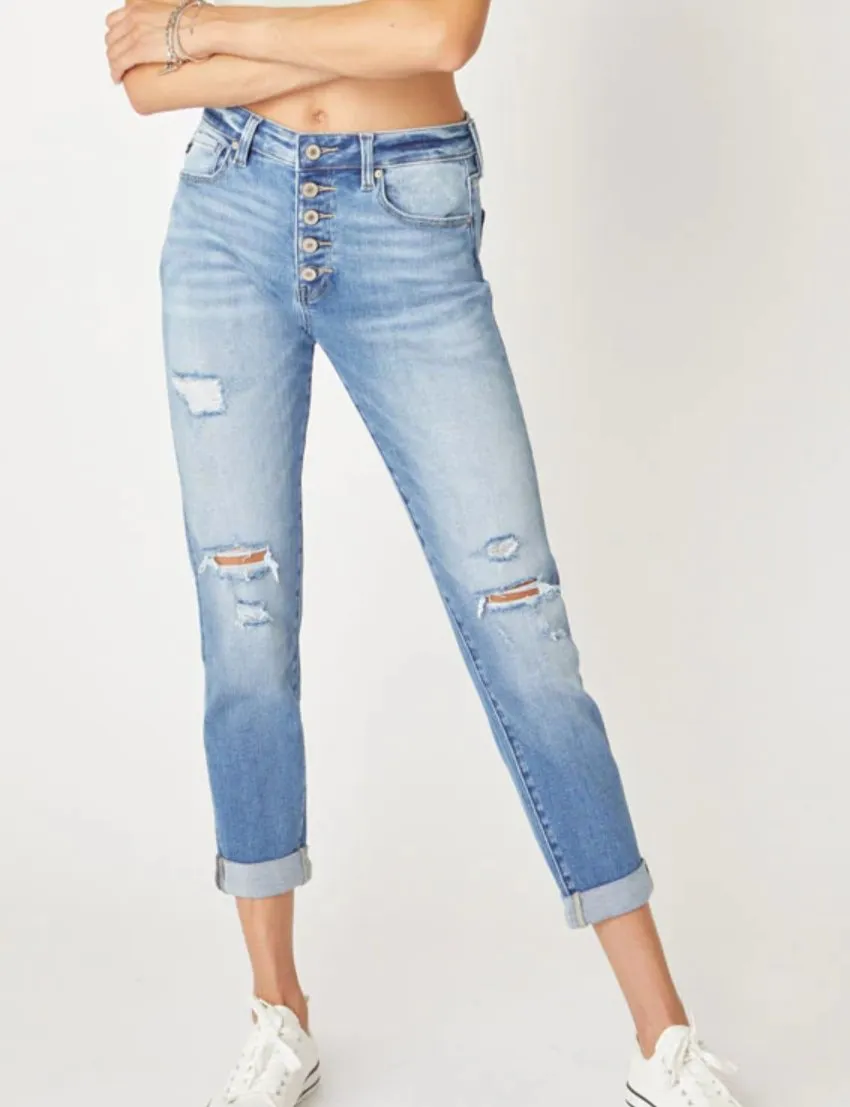 KanCan - Cali High Rise Button Down Girlfriend Jeans