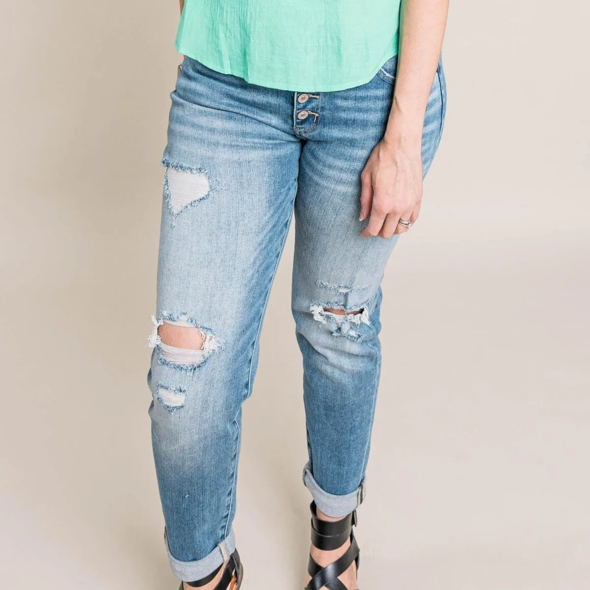 KanCan - Cali High Rise Button Down Girlfriend Jeans