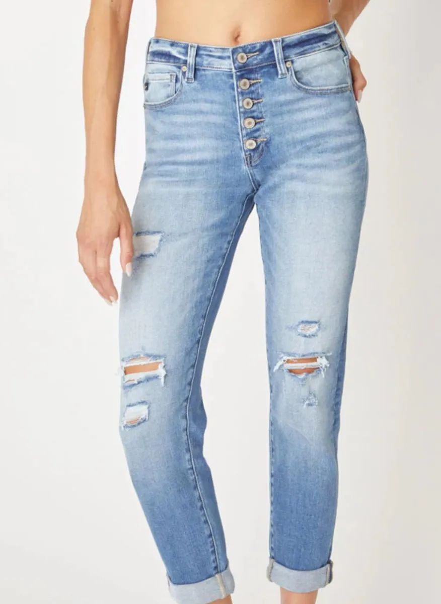 KanCan - Cali High Rise Button Down Girlfriend Jeans