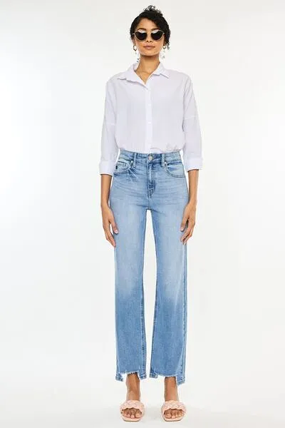 Kancan High Waist Raw Hem Straight Jeans