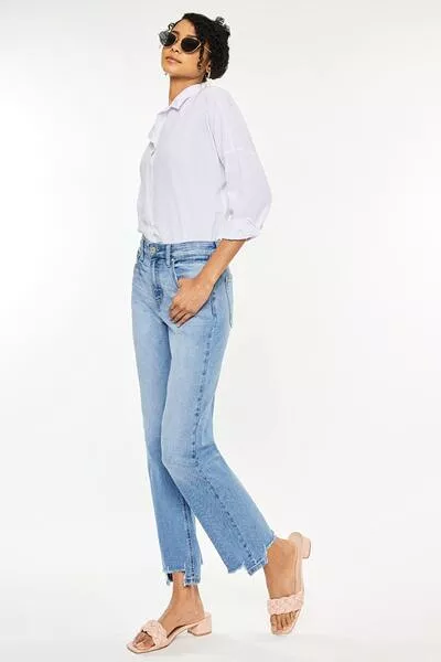 Kancan High Waist Raw Hem Straight Jeans