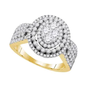 Keene Jewelers 10kt Yellow Gold Womens Round Diamond Oval Cocktail Ring 1-5/8 Cttw