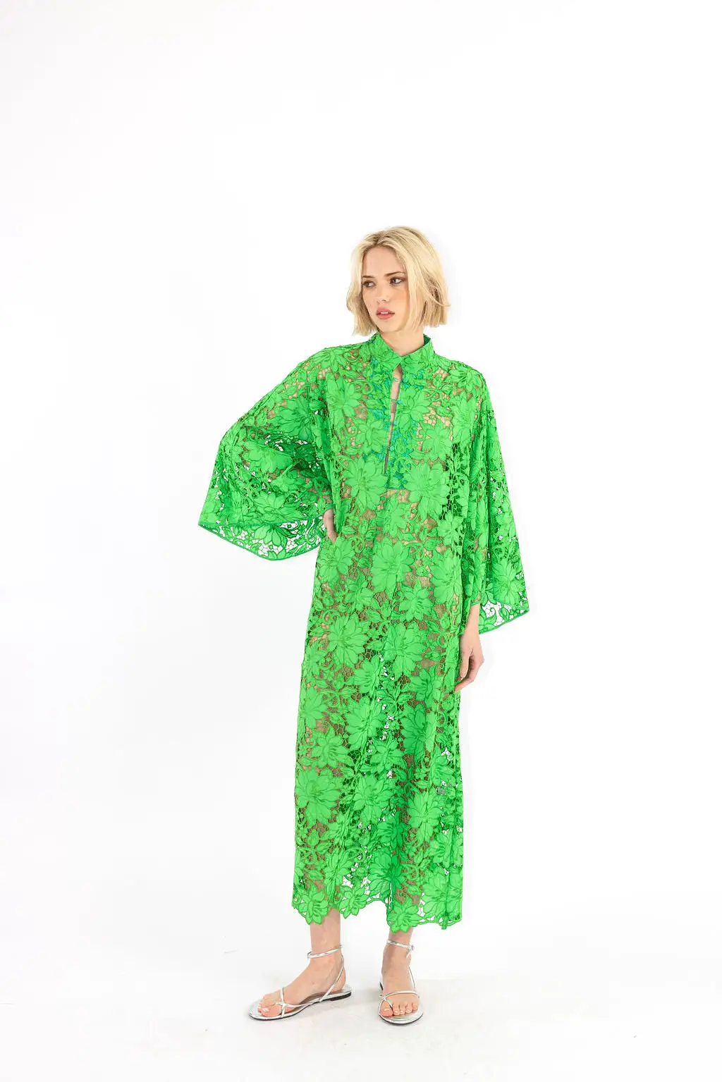 kelly green flat lace maxi caftan