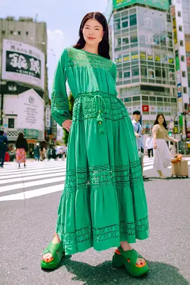 LACE INSERT MAXI DRESS EMERALD