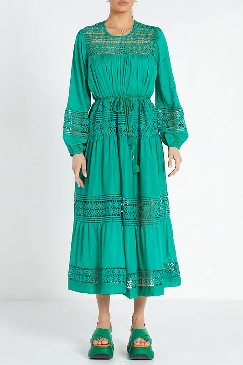 LACE INSERT MAXI DRESS EMERALD