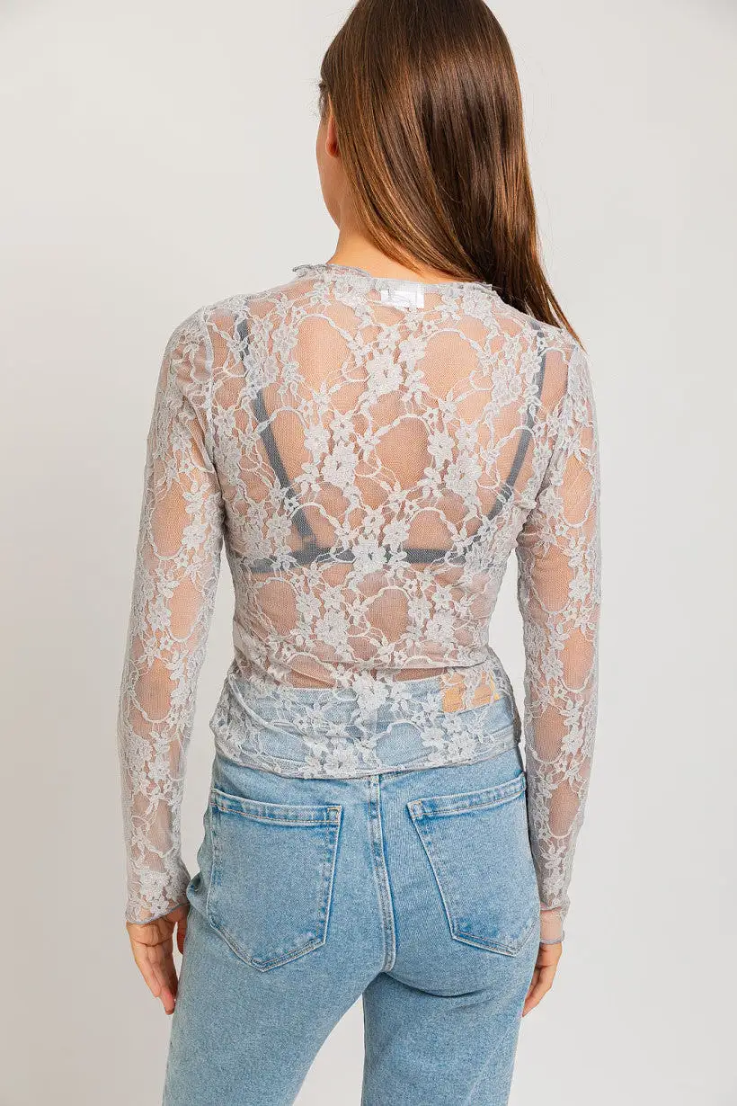 Lace Sheer Long Sleeve Top