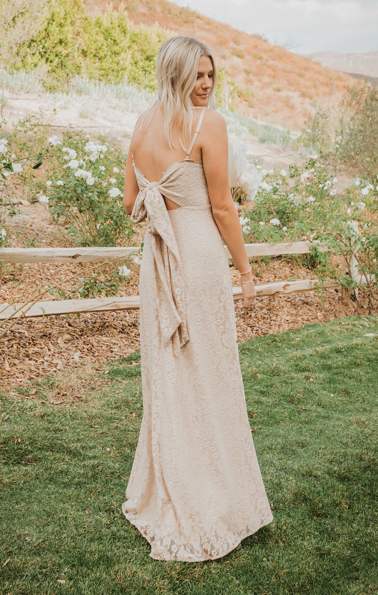 Lauren Tie Maxi Dress ~ Champagne Forever Lace