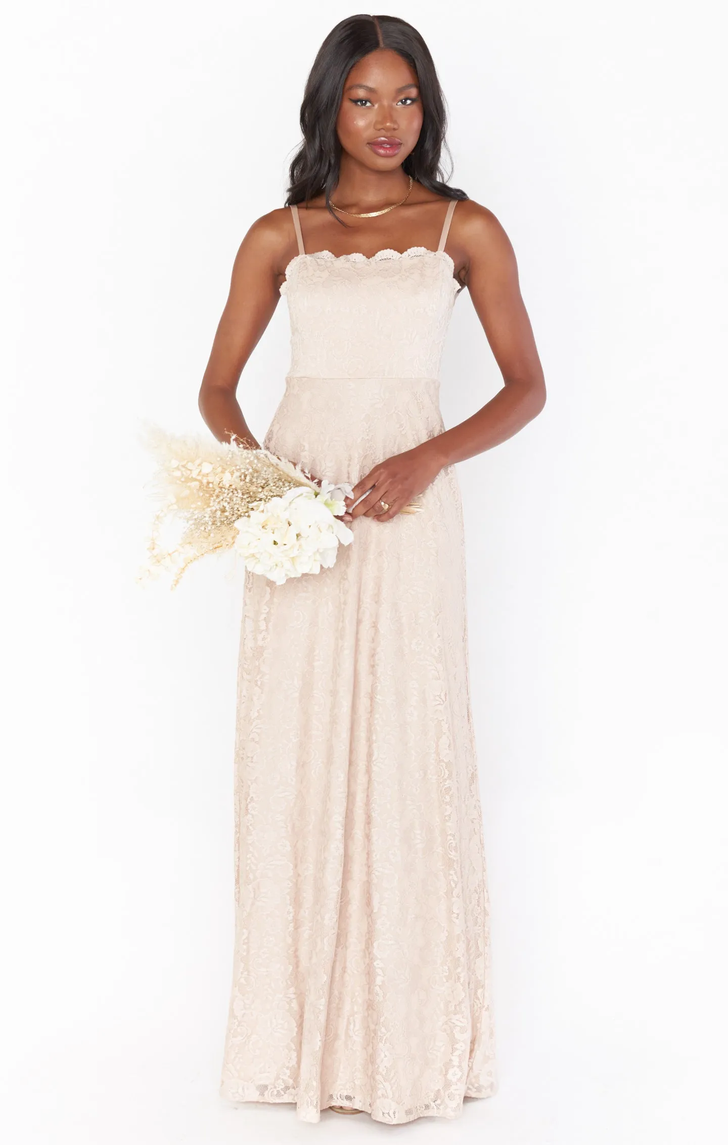 Lauren Tie Maxi Dress ~ Champagne Forever Lace