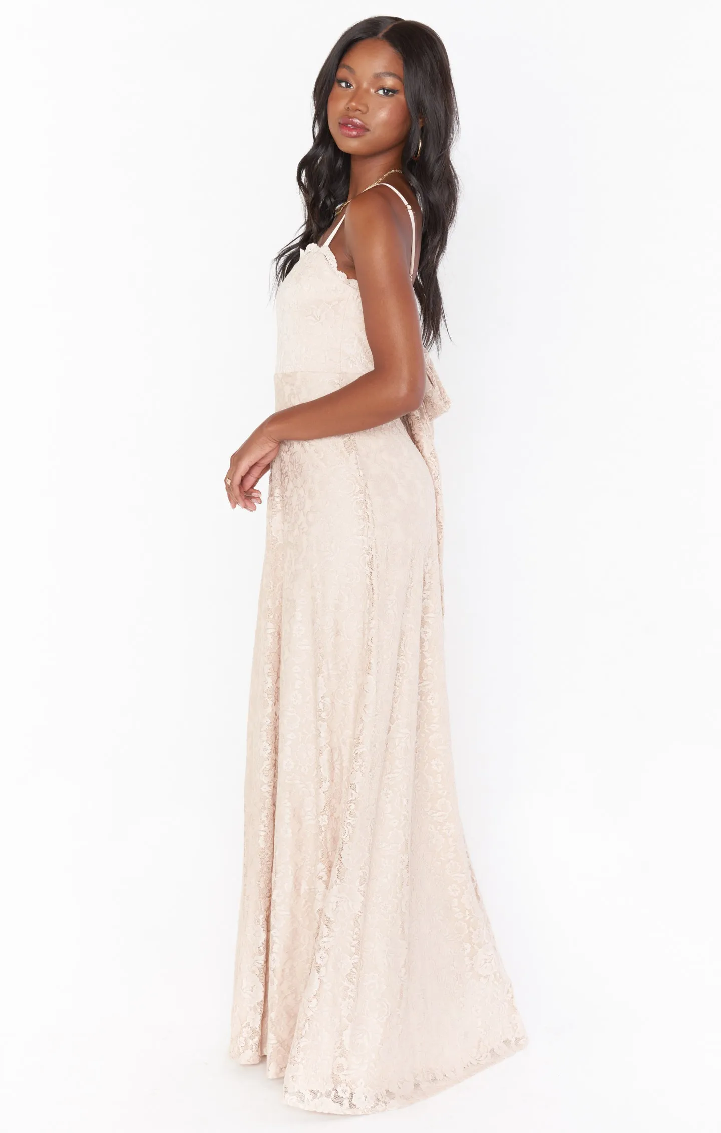 Lauren Tie Maxi Dress ~ Champagne Forever Lace