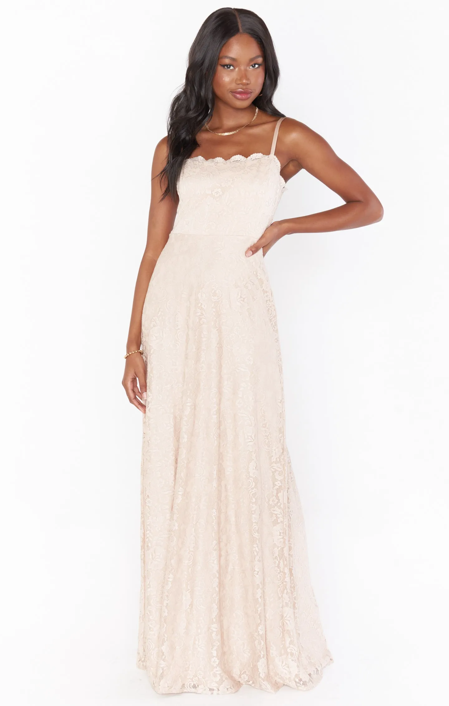 Lauren Tie Maxi Dress ~ Champagne Forever Lace