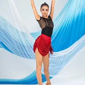 Leotard with Fringed Draped Skirt | W24B231