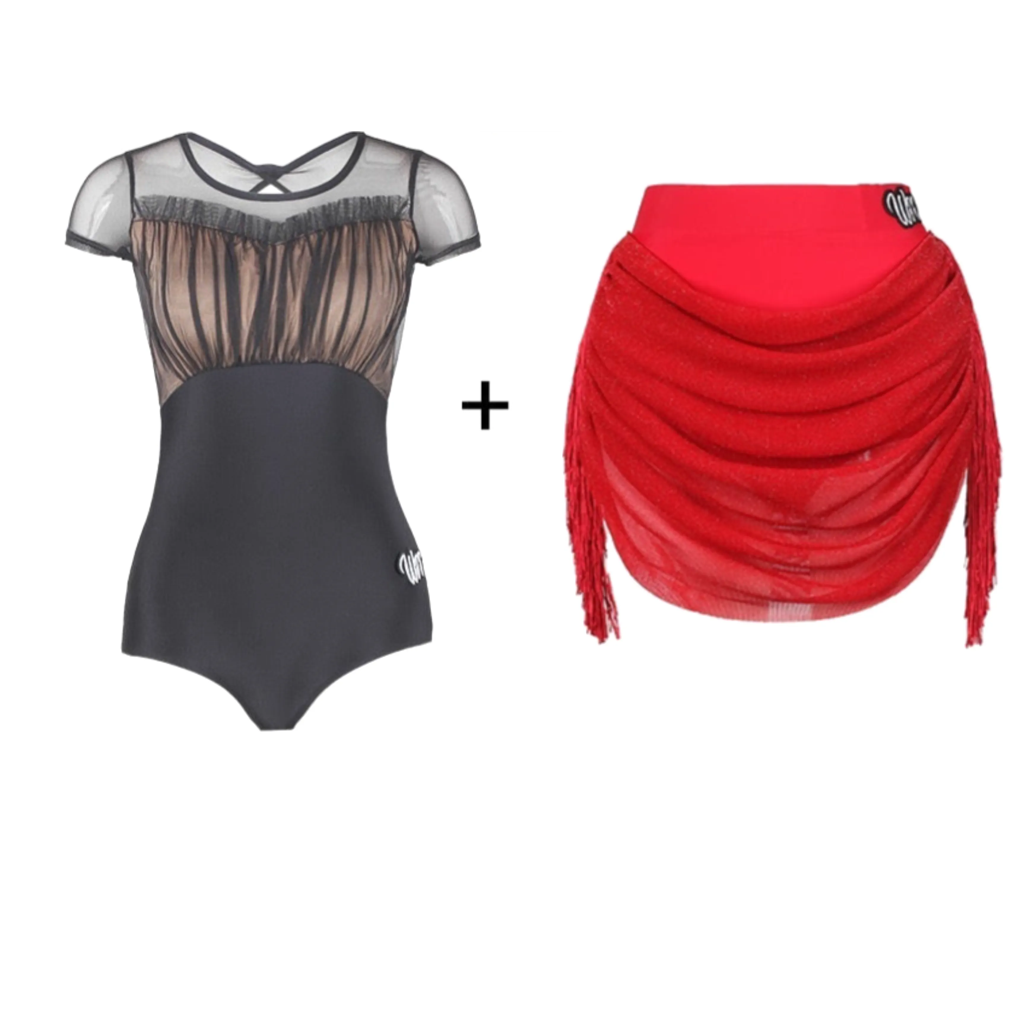 Leotard with Fringed Draped Skirt | W24B231