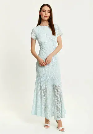 Liquorish Light Blue Lace Maxi Dress With Open Back Detail