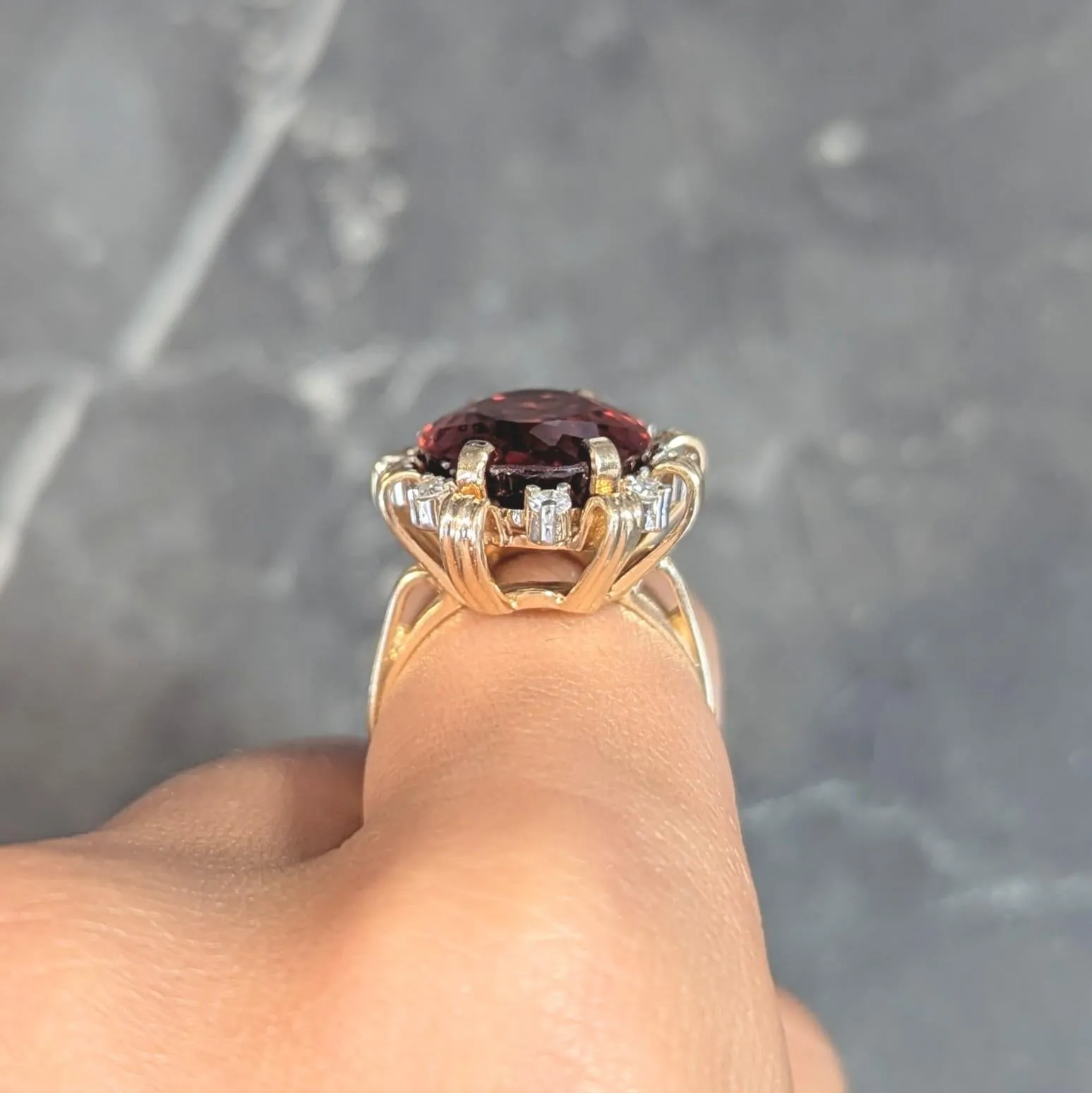 Mid-Century 13.75 CTW Citrine Diamond Platinum 18 Karat Two-Tone Gold Vintage Ribbon Cocktail Ring